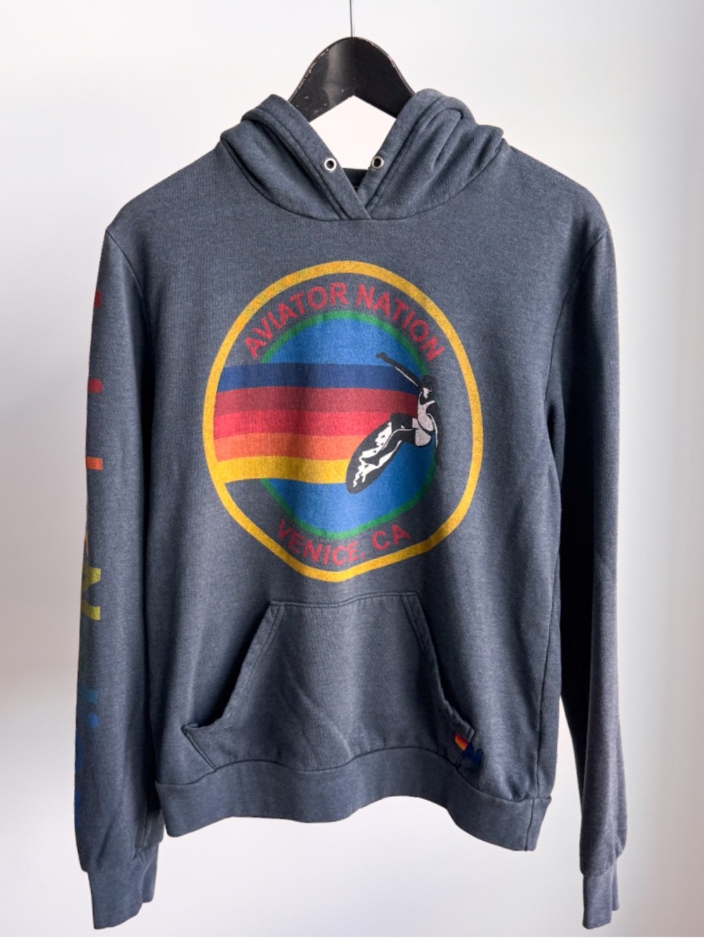 Aviator Nation Venice Surfer Rainbow Graphic Hoodie M Made in USA